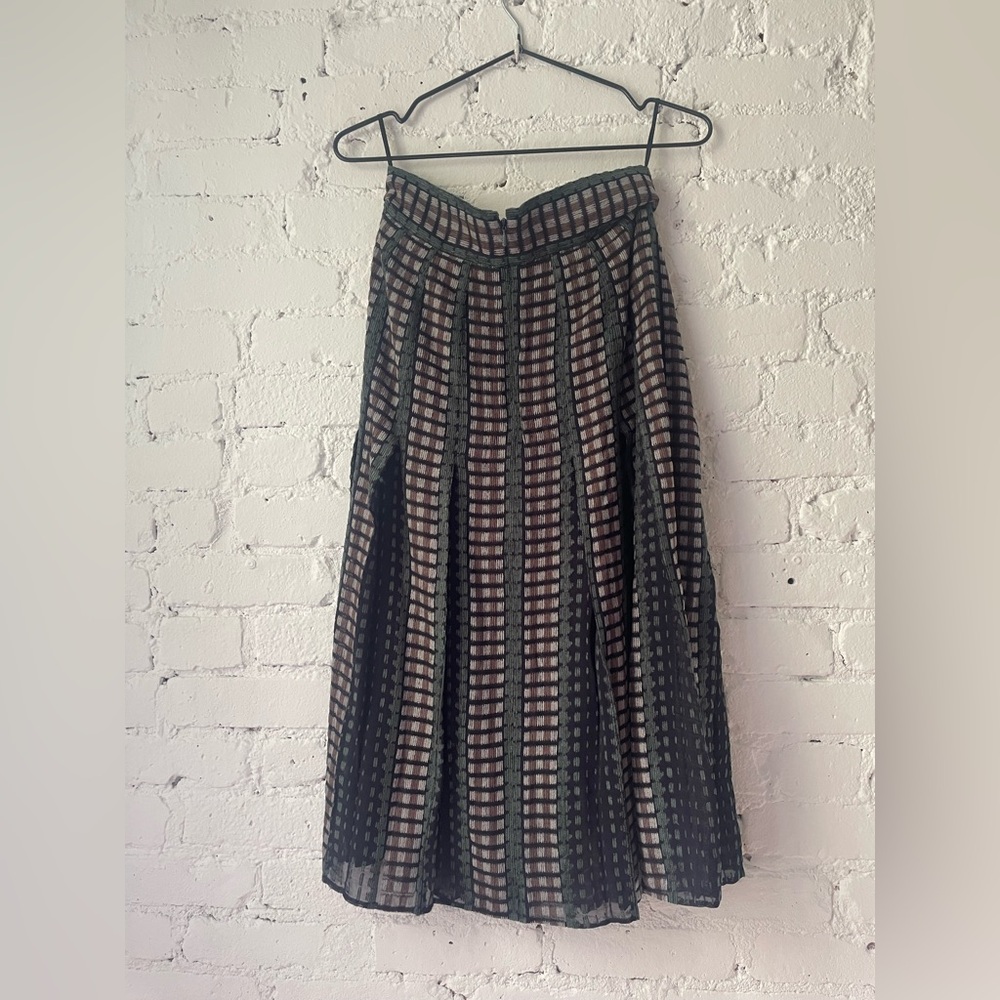 Bottega Veneta Black, Green & Gray Pleated Skirt w/Sheer Panels
